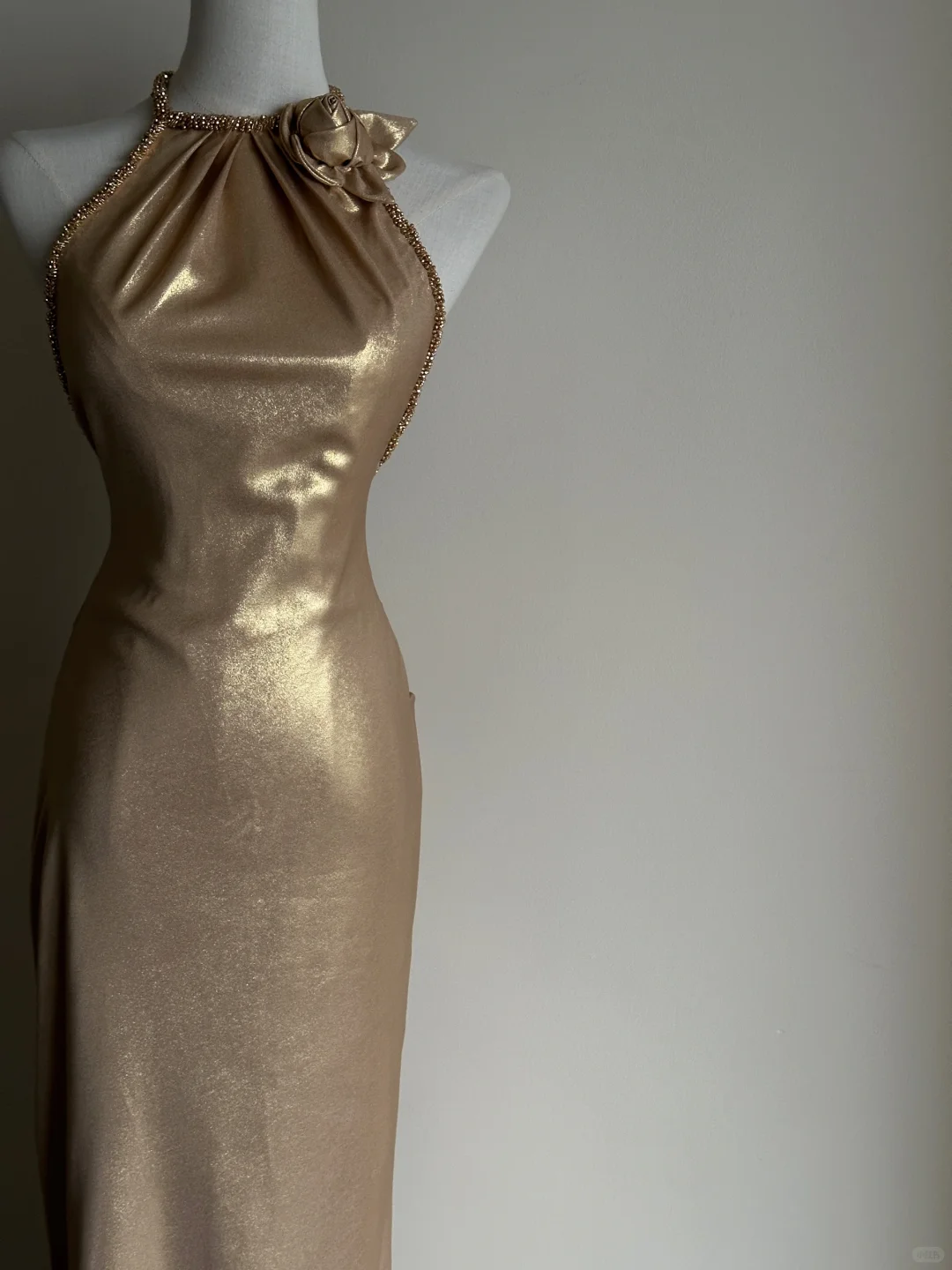 Golden Mermaid Halter Exquisite Beaded Satin Prom Dress Formal Dress Evening Dress DP3448
