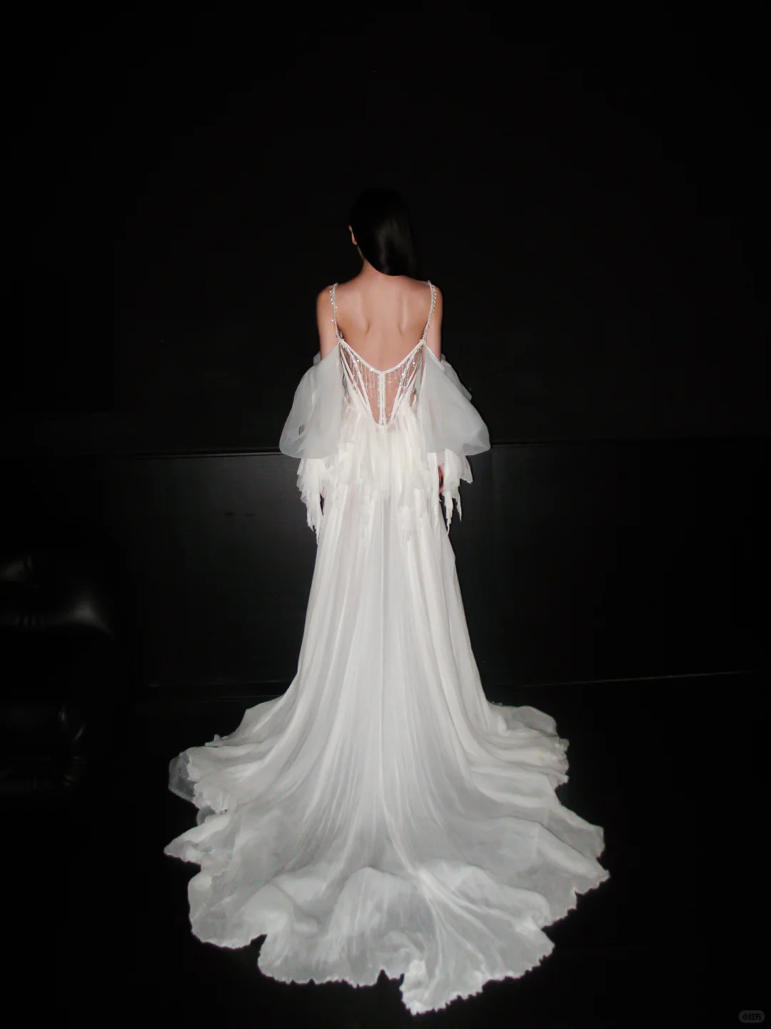 Graceful Flowing A Line Beaded White Chiffon Long Wedding Dress DP5207