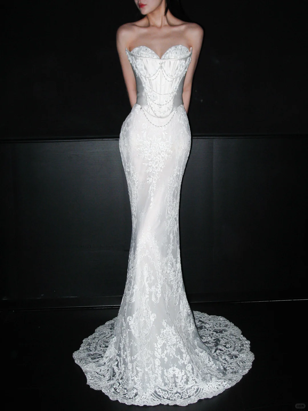 Glamorous Mermaid Strapless Corset White Beaded Sequin Lace Long Wedding Dress DP8119