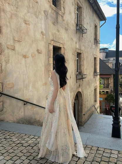 Gentle A Line Strapless Print Floral Chiffon Prom Dress 16th Birthday Dress DP3974