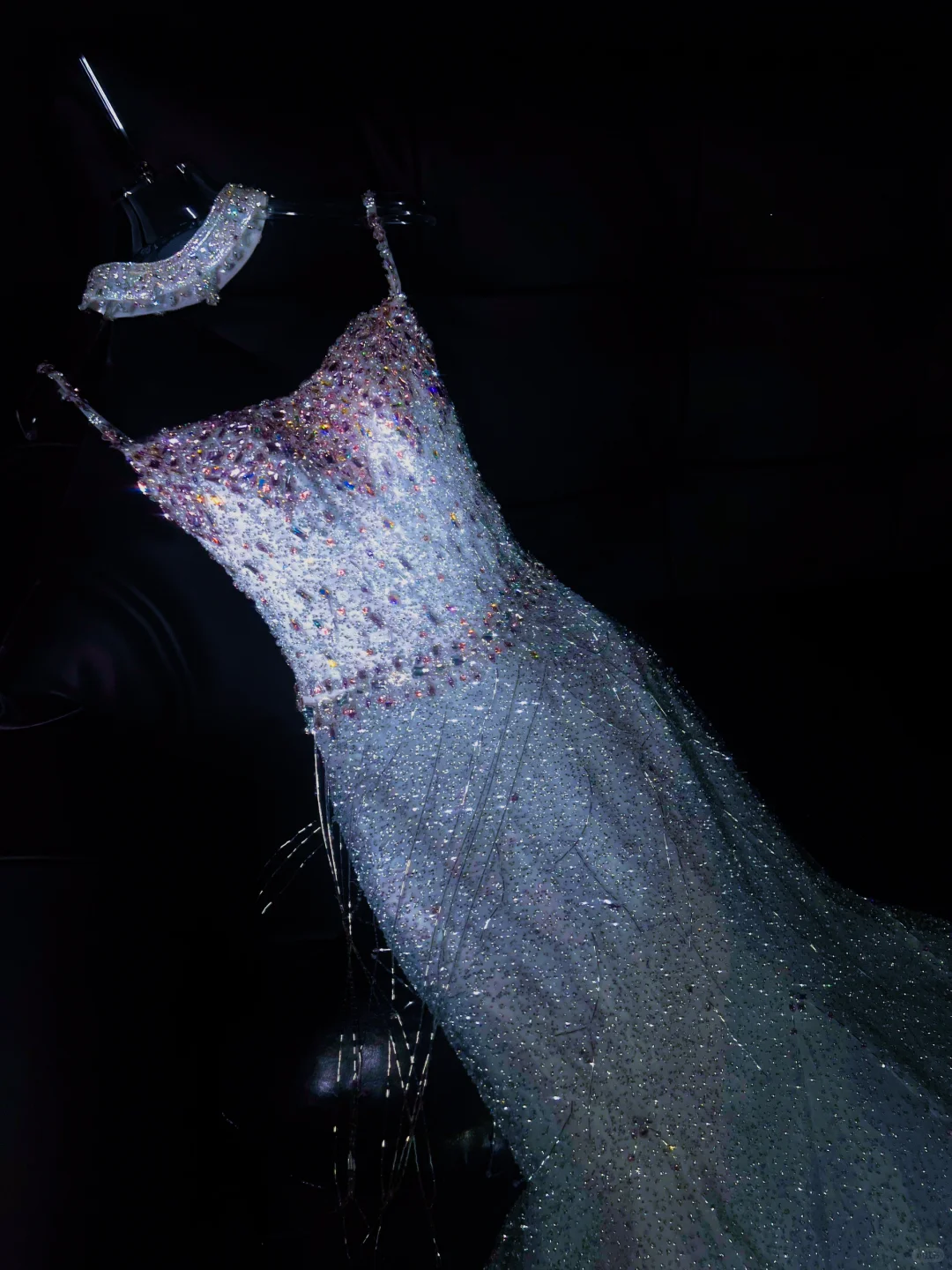 Gorgeous Mermaid Spaghetti Strap Beaded Sequin Blue Tulle Long Party Dress Evening Dress DP2599