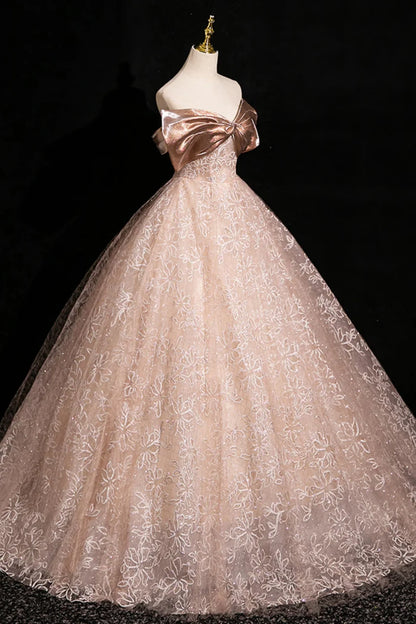 Elegant A Line Off the Shoulder Appliques Tulle Long Prom Dress Evening Dress DP1308
