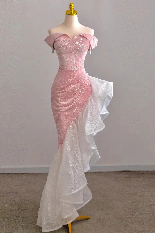 Mermaid Off-the-shoulder Prom Gown with Sequins Sparkly Formal Dresses DP806