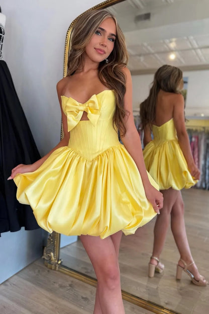 Pretty A Line Sweetheart Yellow Corset Homecoming Dress with Keyhole Bowknot DP7372