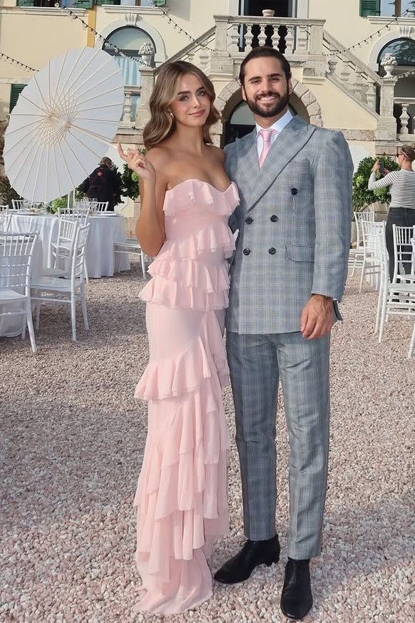 Princess Sheath Sweetheart Pink Long Prom Dress with Ruffles DP7253