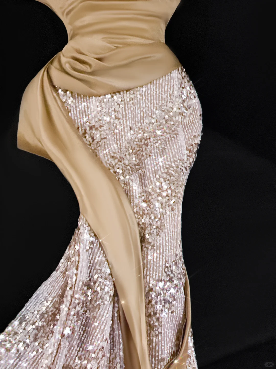 Khaki Mermaid Strapless Sequin Satin Long Prom Dress Evening Dress DP2556