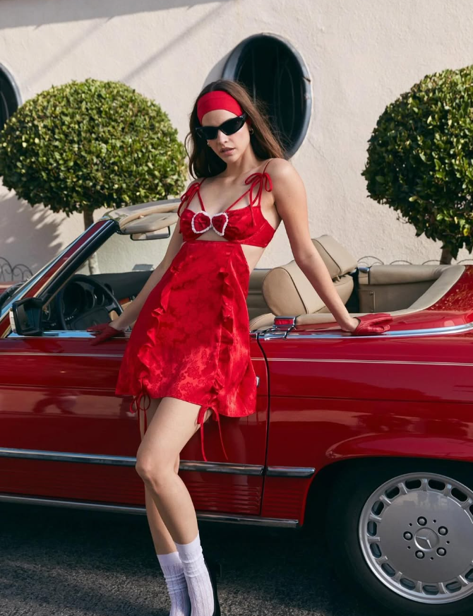 Cute A Line Spaghetti Strap Print Flower Red Satin Short Homecoming Dress Birthday Dress DP1892