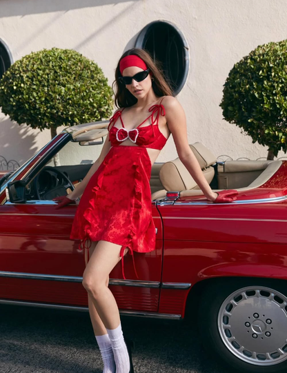 Cute A Line Spaghetti Strap Print Flower Red Satin Short Homecoming Dress Birthday Dress DP1892
