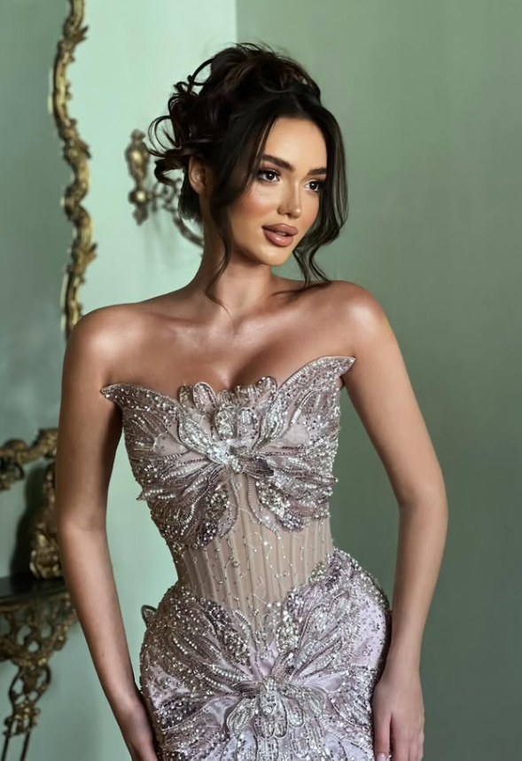 Stunning Light Purple Sheath Strapless Sequin Beaded Tulle Prom Dress DP4918