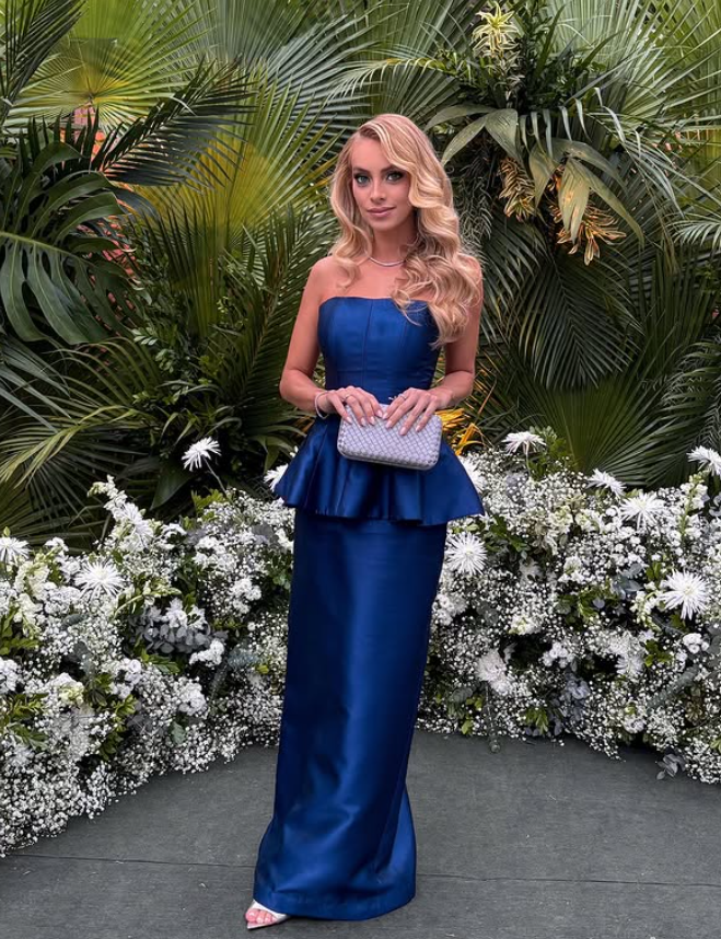High-class Navy Blue Sheath Strapless Satin Long Prom Dress Evening Dress DP6220