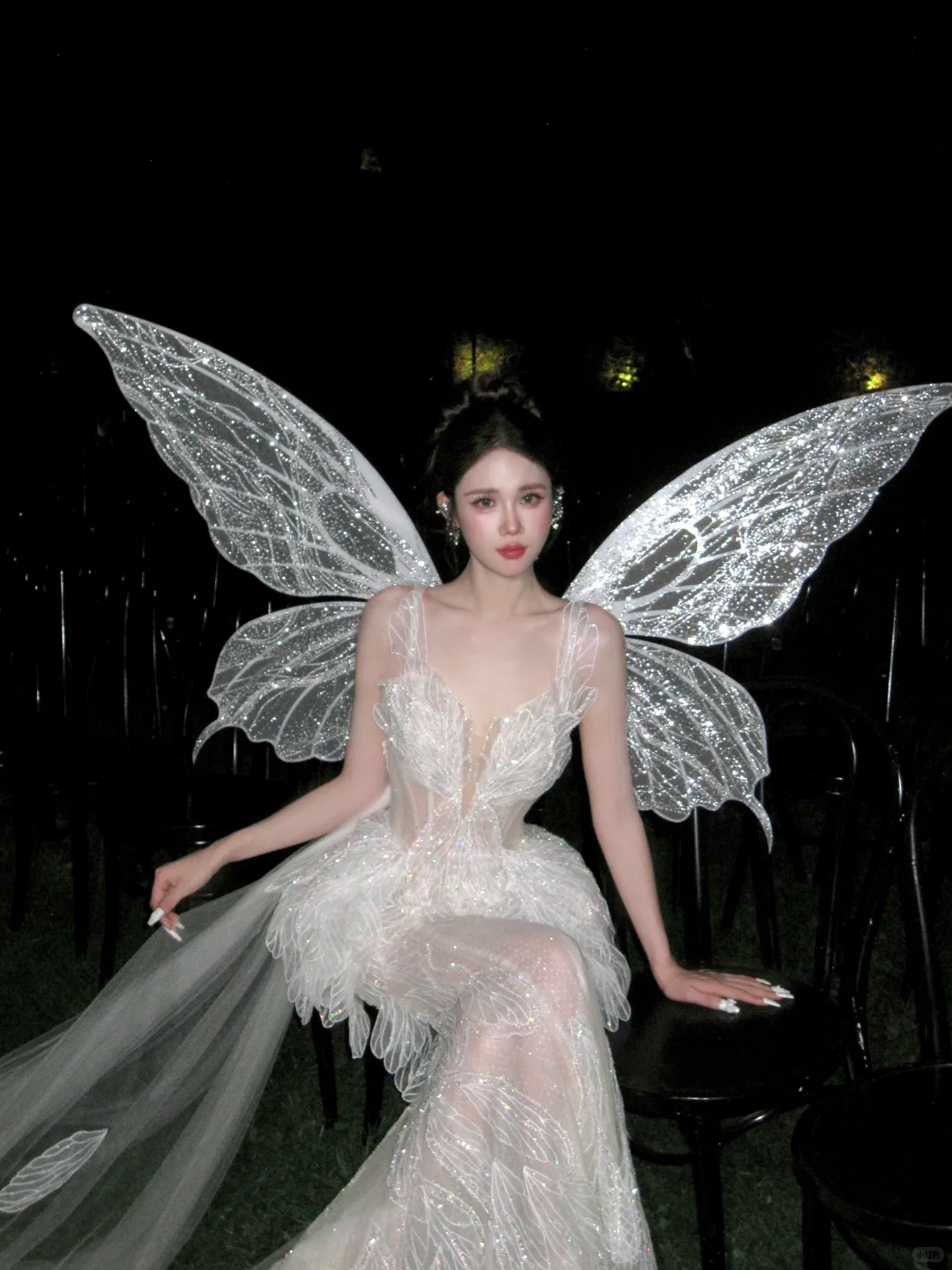 White Butterfly Fairy Shiny Beaded Tulle Long Prom Dress Evening Dress DP5384