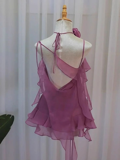 Summer Spaghetti Straps Backless Birthday Dress Chiffon Homecoming Dress DP552