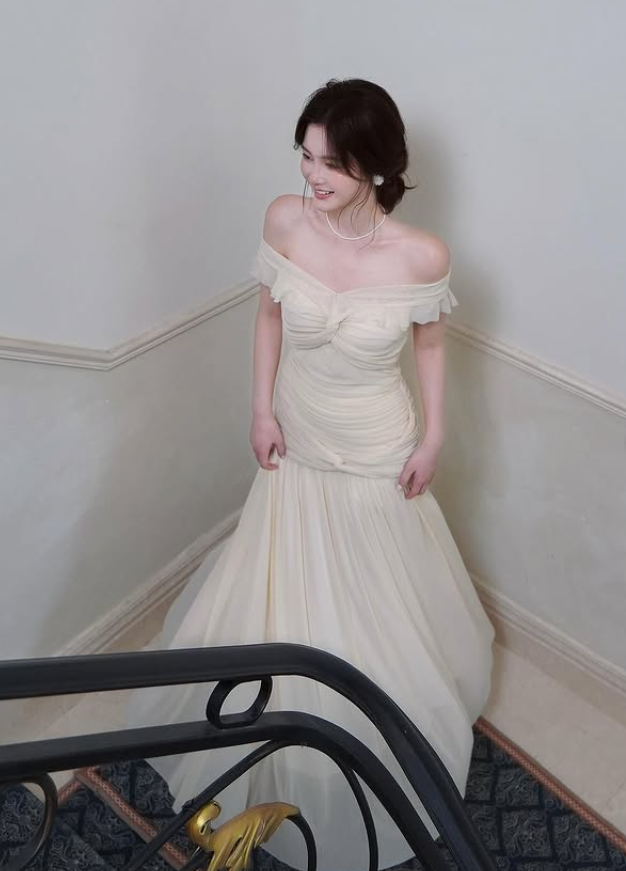Apricot A Line Off the Shoulder Chiffon Prom Dress Evening Dress DP5265