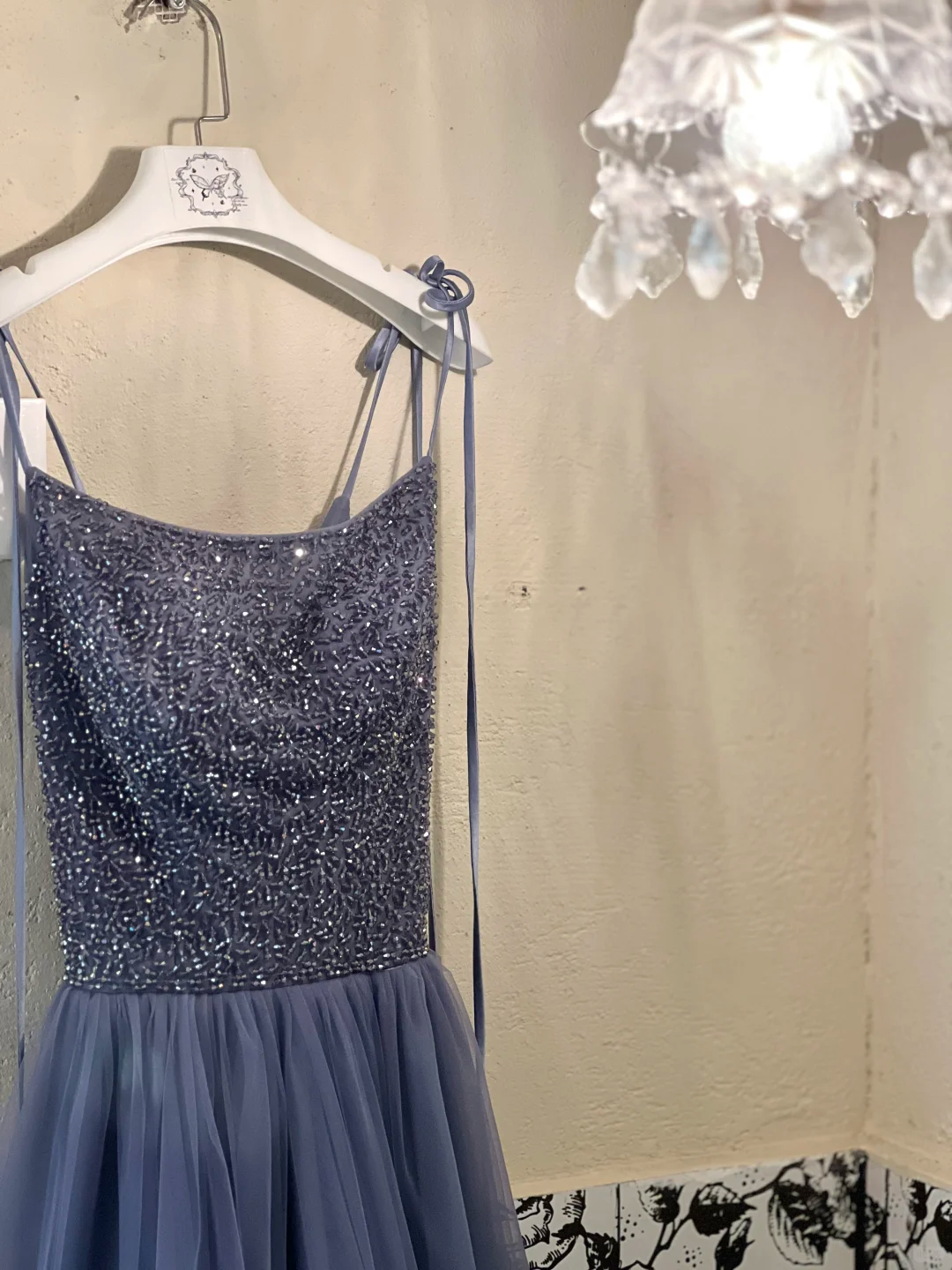 Grey Navy A Line Spaghetti Strap Beaded Tulle Long Prom Dress Evening Dress DP3327