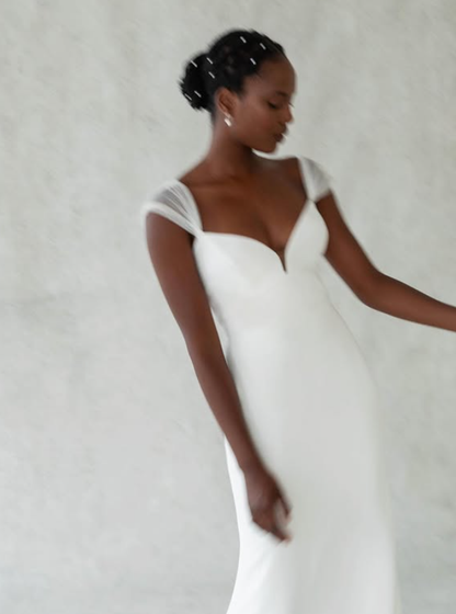 Pretty A Line Straps White Tulle Satin Long Wedding Dress DP4301