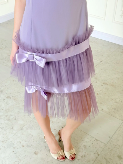 Lilac A Line Spaghetti Strap Satin Layered Tulle Short Prom Dress Homecoming Dress DP5431