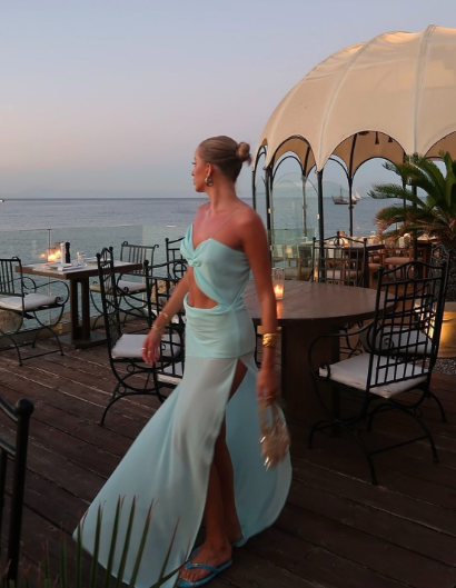Sexy Mermaid Spaghetti Strap Blue Chiffon Prom Dress Evening Dress with Slit DP1315
