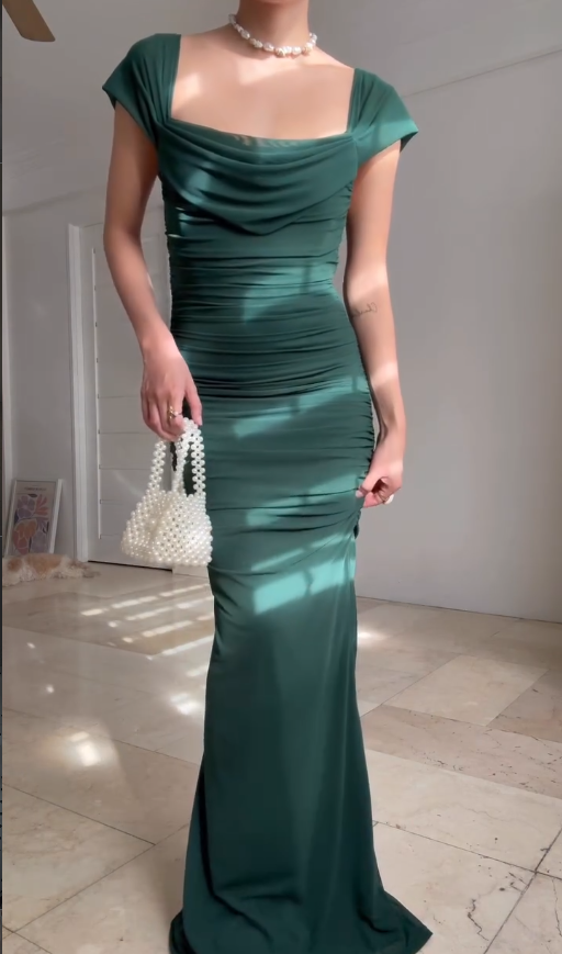 Elegant Sheath Straps Dark Green Tulle Long Graduation Prom Dress DP4876