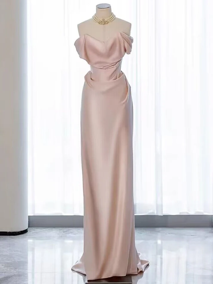 Strapless Pink Satin Sheath Long Prom Dress Evening Dress DP247