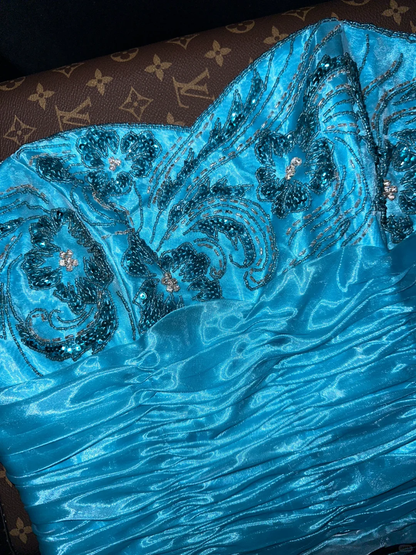 Stunning Blue A Line Sweetheart Neck Layered Organza Prom Dress 21th Birthday Dress DP3893