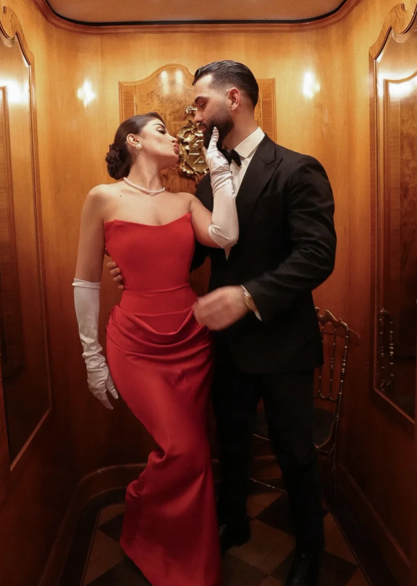 Beautiful Red Sheath Strapless Satin Long Prom Dress Evening Dress DP6932