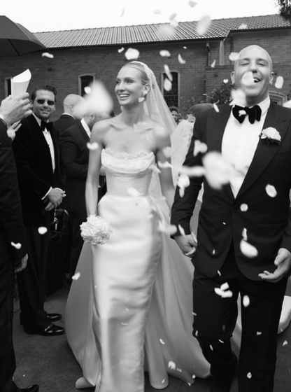 Stunning Ball Gown Strapless White Lace Satin Long Wedding Dress DP4325