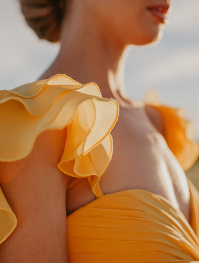 Charming A Line Straps Yellow Chiffon Long Party Dress Evening Dress DP2347