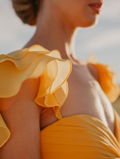 Charming A Line Straps Yellow Chiffon Long Party Dress Evening Dress DP2347