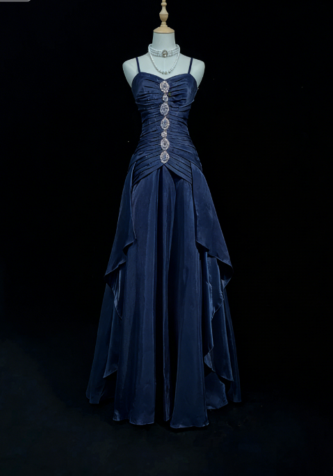 Vintage A Line Spaghetti Strap Beaded Pleated Bright Orange Satin Prom Dress Party Dress DP2765