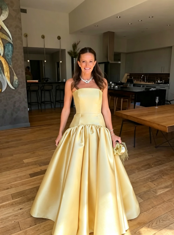 Glamorous Green A Line Strapless Satin Bridesmaid Dress DP5094