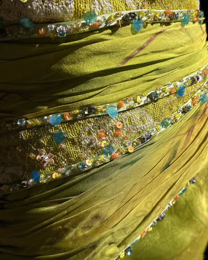 Vintage Mermaid Halter Beaded Yellow Print Flower Chiffon Prom Dress Party Dress DP2764
