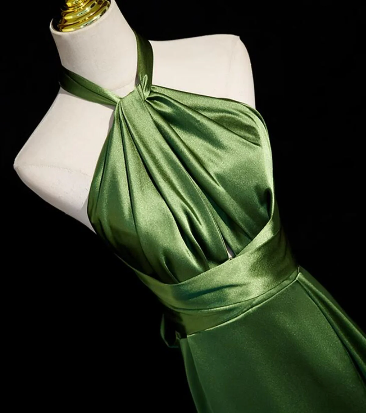 Green Satin Halter Long Evening Dress Slit Party Dress DP516