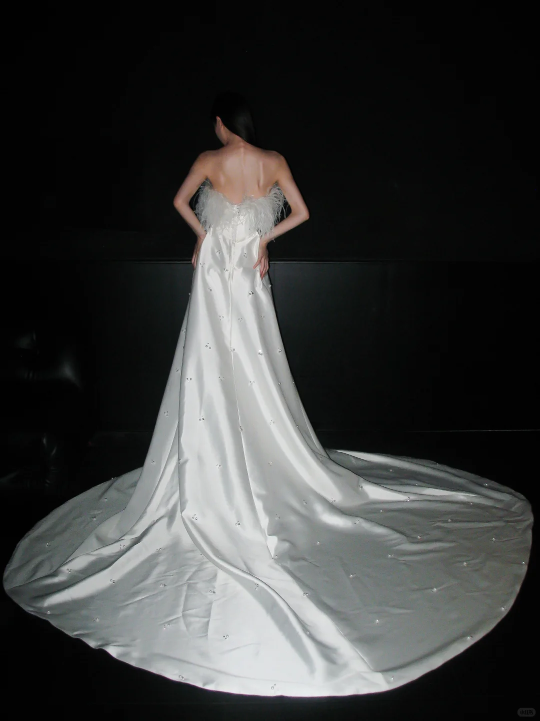Sweety A Line Strapless White Feather Beaded Satin Long Wedding Dress DP5786