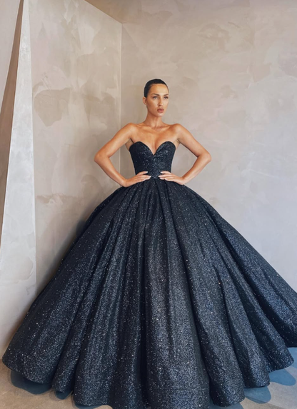 Black Sexy Ball Gown Sweetheart Neck Sequin Prom Dress Evening Dress DP5592