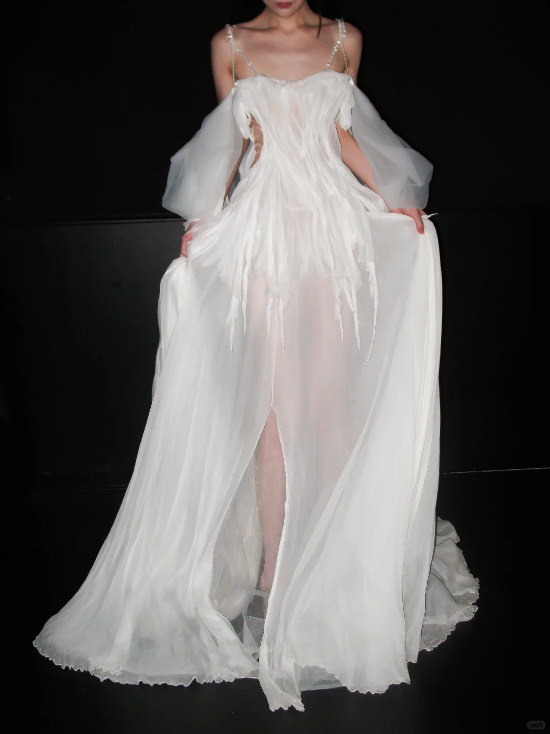 Graceful Flowing A Line Beaded White Chiffon Long Wedding Dress DP5207
