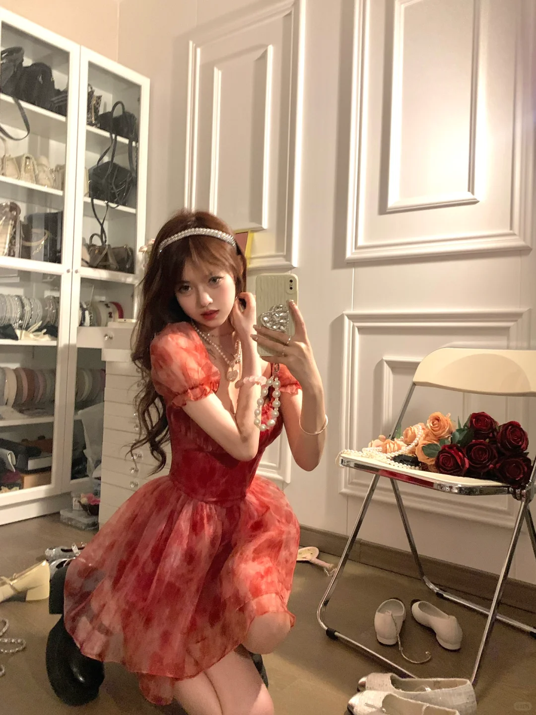 Cute A Line Puff Red Print Floral Chiffon Short Homecoming Dress Cocktail Dress DP2671