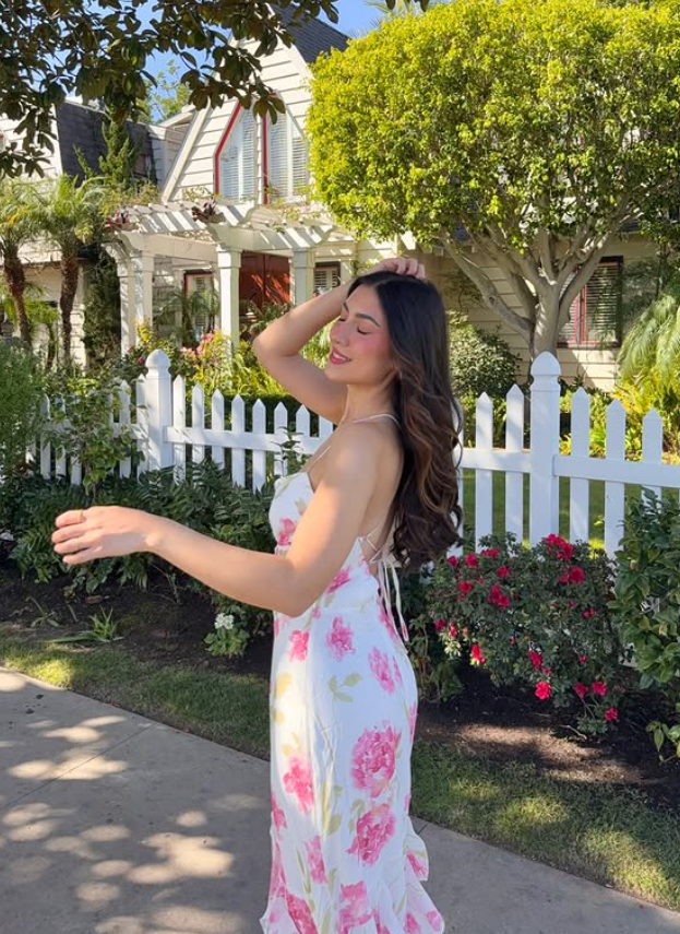 Pretty Sheath Straps Pink Print Floral Ruffle Chiffon Prom Dress Evening Dress Vacation Dress DP5608