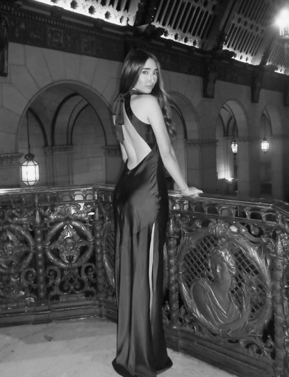 Classic Sheath Halter Navy Blue Satin Open Back Prom Dress Party Dress Formal Dress DP3523