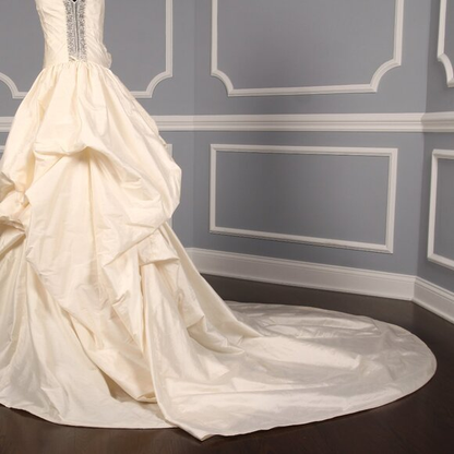 A Line V Neck Ivory White Satin Ball Gown Evening Dress Wedding Dress DP1335