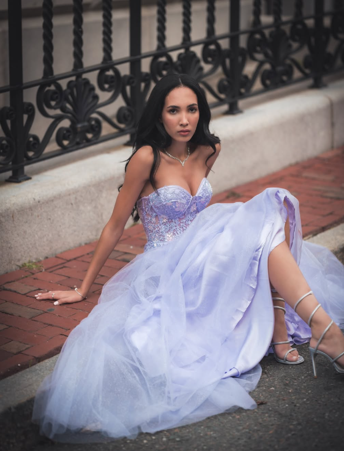 Lilac A Line Sweetheart Neck Corset Appliques Tulle Long Prom Dress Evening Dress DP1580