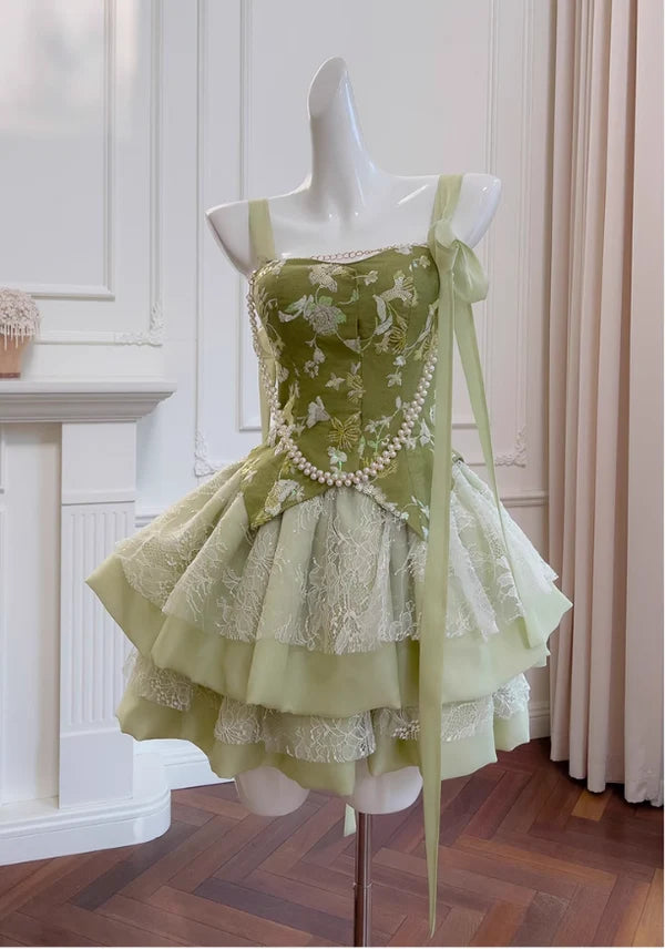 New Fashion Green Appliqued A-line Tiered Party Dresses Homecoming Dresses DP7555