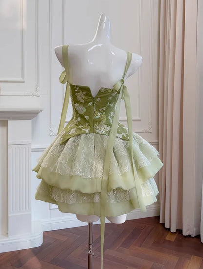 New Fashion Green Appliqued A-line Tiered Party Dresses Homecoming Dresses DP7555