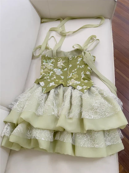 New Fashion Green Appliqued A-line Tiered Party Dresses Homecoming Dresses DP7555
