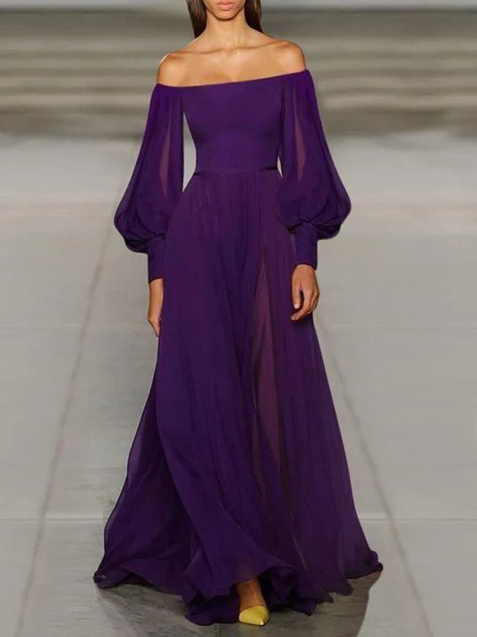 Elegant Sexy Strapless Tube Top Solid Color Lantern Sleeve Chiffon Dress DP2019