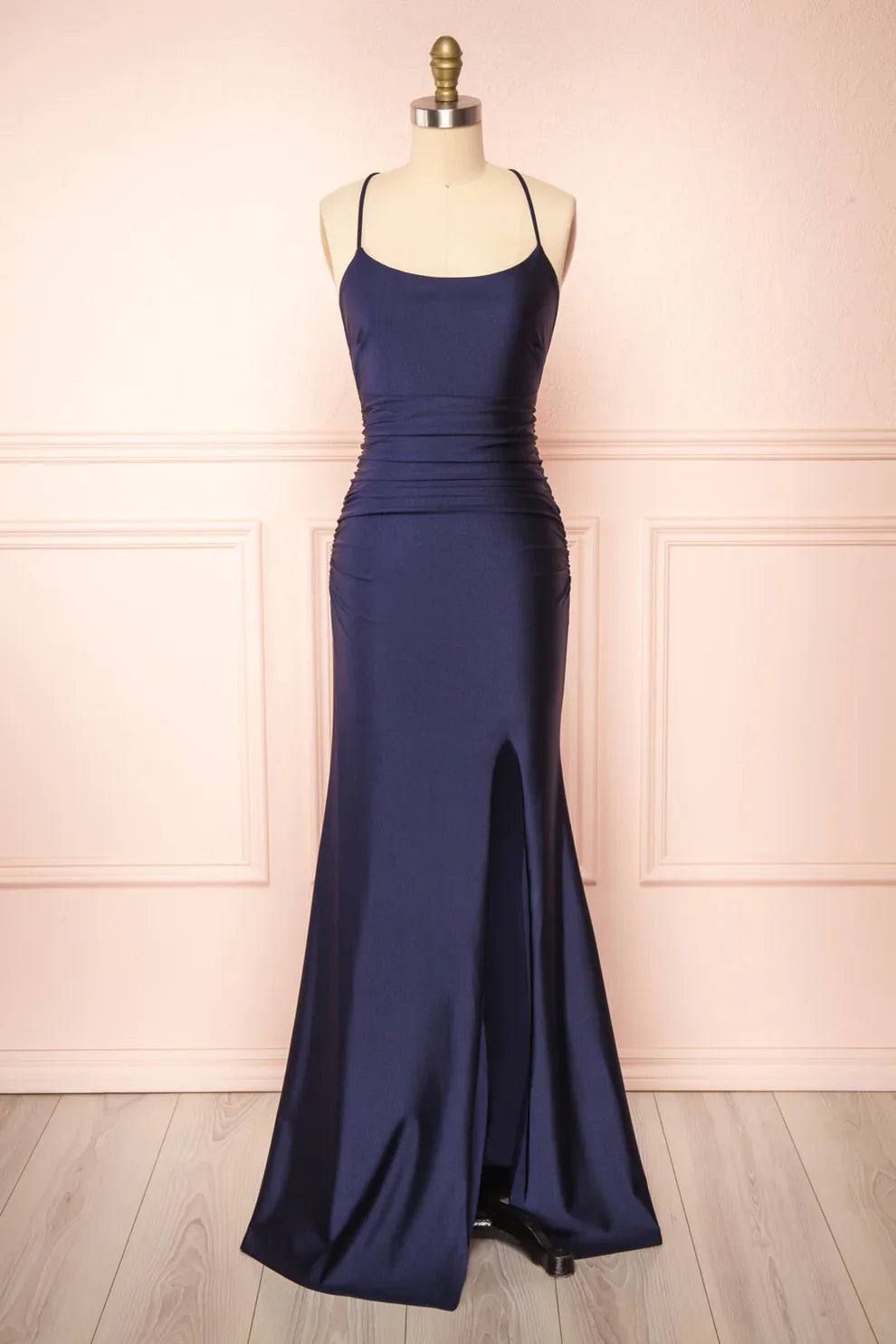 Sexy Mermaid Halter Sleeveless Navy Blue Long Prom Dresses DP5744