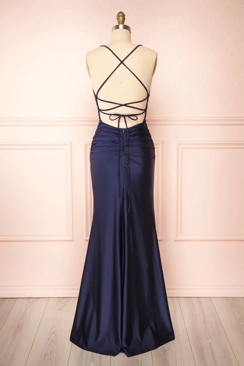 Sexy Mermaid Halter Sleeveless Navy Blue Long Prom Dresses DP5744