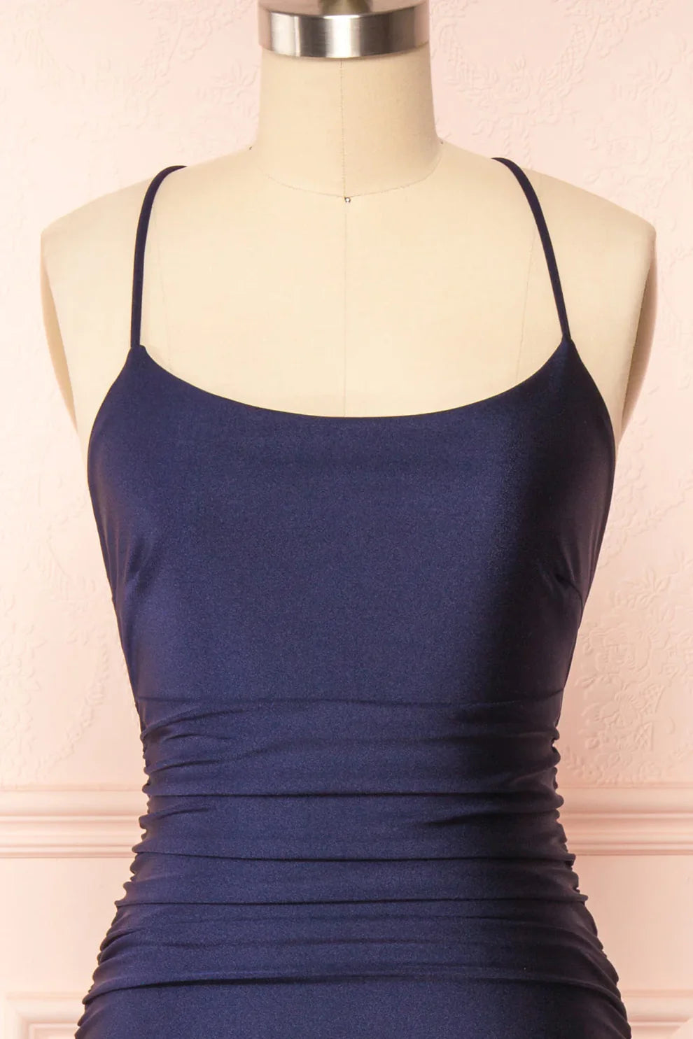 Sexy Mermaid Halter Sleeveless Navy Blue Long Prom Dresses DP5744