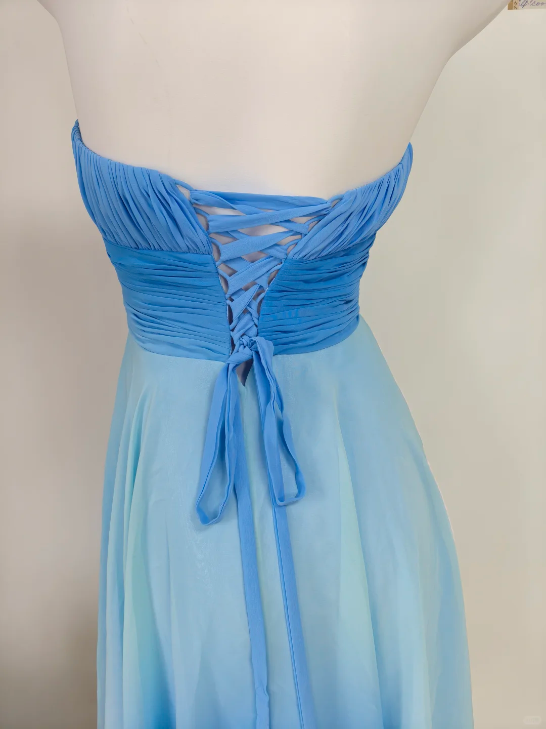 Vintage A Line Strapless Blue Ombre Chiffon Short Homecoming Dress Outfits DP5012