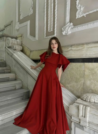 Red Classic A Line Simple Satin Long Prom Dress DP5024
