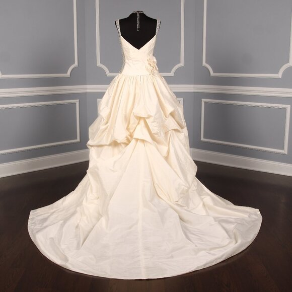 A Line V Neck Ivory White Satin Ball Gown Evening Dress Wedding Dress DP1335